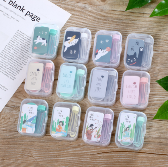 Cartoon creative pair of contact lens cases with mirrors, color contact box, student boutique department store wholesale small gifts