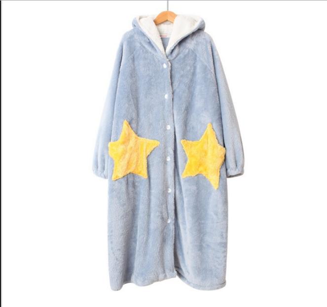 Starlight bathrobe flannel loose long style with hat, sweet and cute coral fleece cartoon home wear details Picture