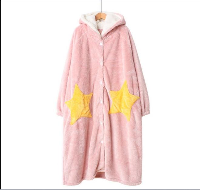 Starlight bathrobe flannel loose long style with hat, sweet and cute coral fleece cartoon home wear Specification image
