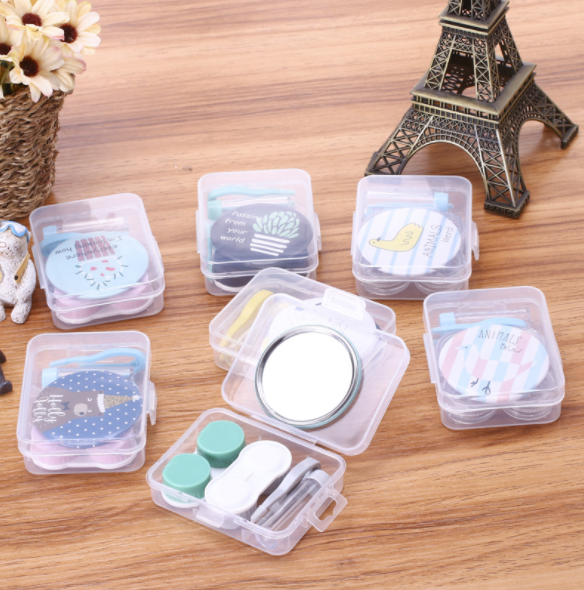 对装隐形眼镜盒带小镜子混图案 学生美瞳盒 精品百货店货源