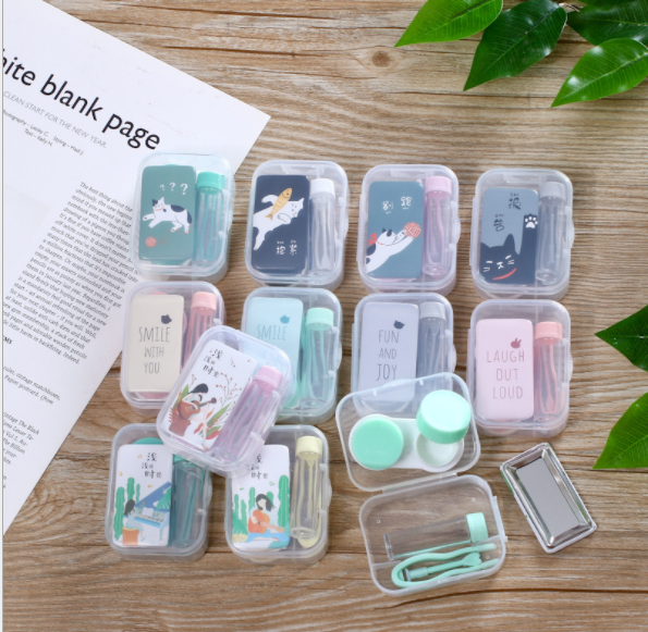 Cartoon creative pair of contact lens cases with mirrors, color contact box, student boutique department store wholesale small gifts details Picture
