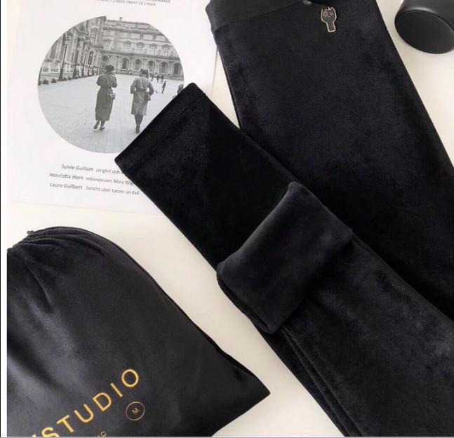 Velvet kitten pants, warm fleece version pearl velvet leggings, women's fleece high-waisted fine nine-inch pants details Picture