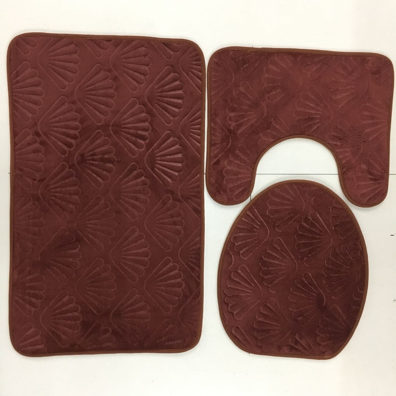 1.0cm thick toilet three-piece set flannel embossed floor mat, water-absorbing and anti-slip mat, toilet mat foot mat details Picture
