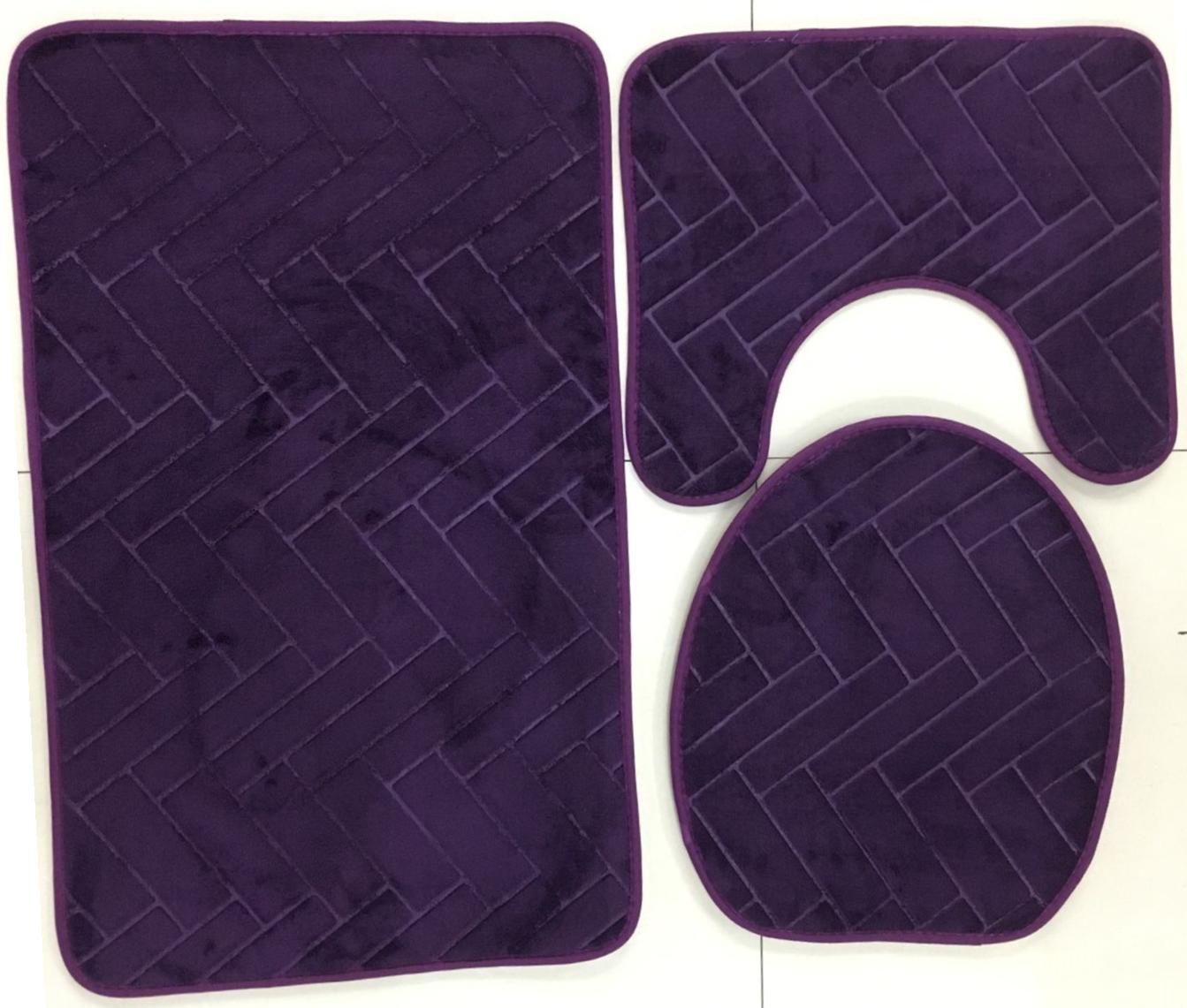 1.0cm thick toilet three-piece set flannel embossed floor mat, water-absorbing and anti-slip mat, toilet mat foot mat Specification drawing