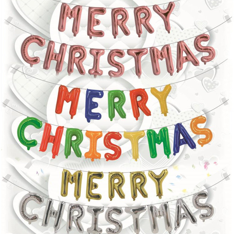 圣诞节字母气球 16寸Merry Christmas英文字母批发圣诞快乐红绿色