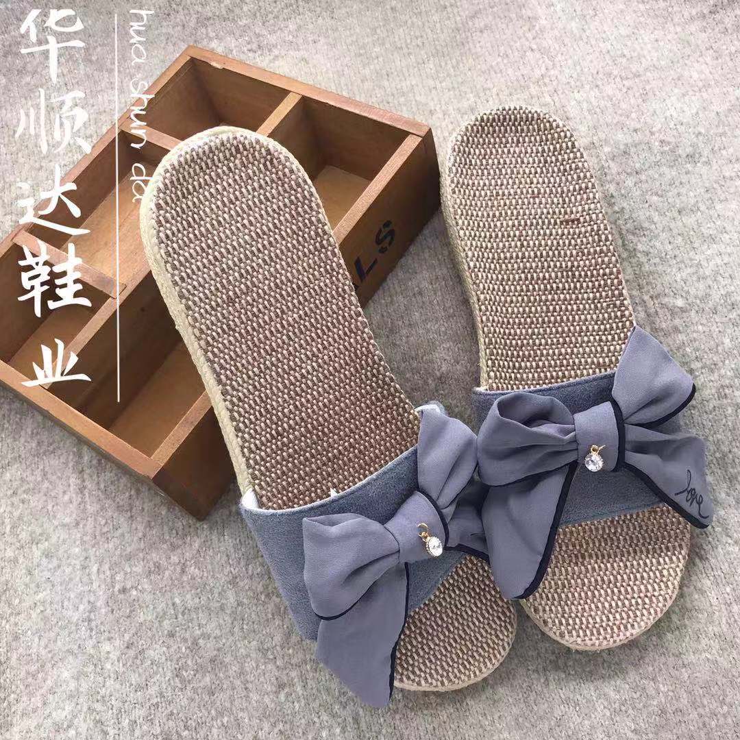 亚麻厚底蝴蝶结夏季拖鞋 女士拖鞋 夏季女拖