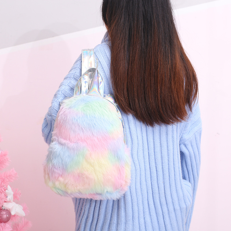 Jinjiduo Unicorn Unicorn Rainbow Fur Large Capacity Children's plush Laser Backpack