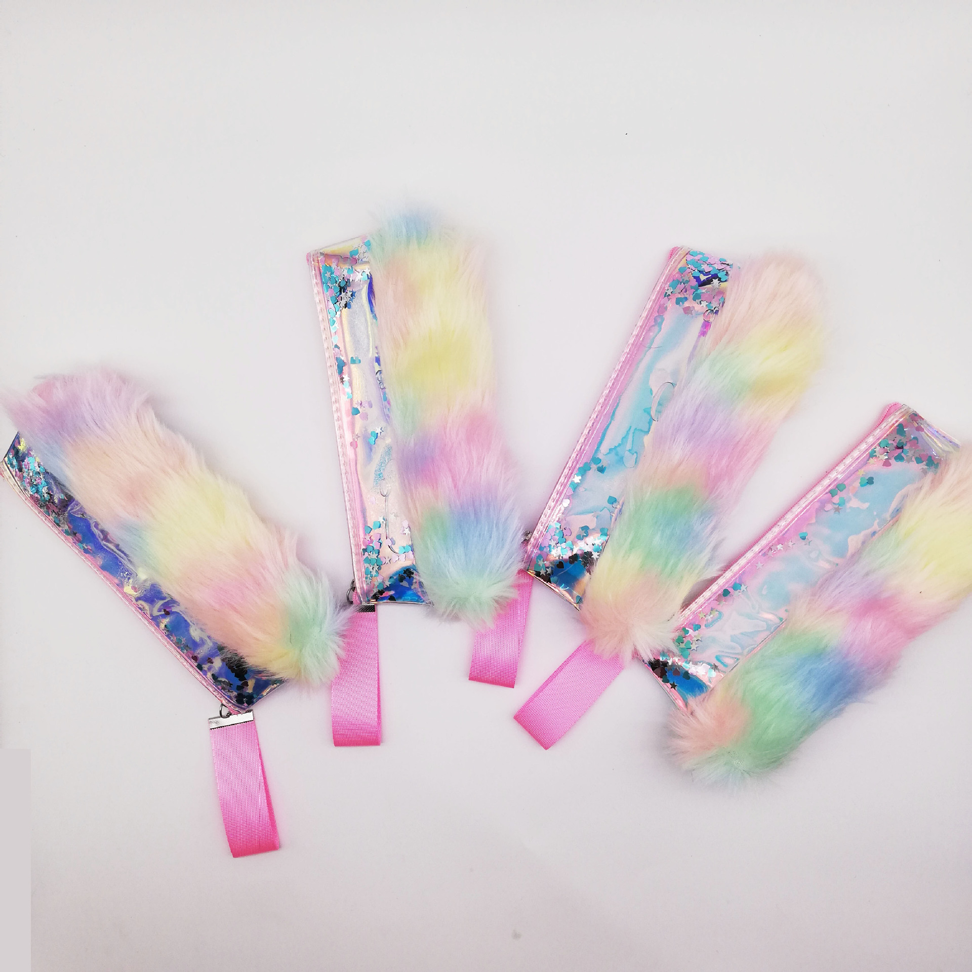 Iridescence plush pen case, Japanese and Korean style, PVC sequined material, student pen case, daily makeup bag, storage bag