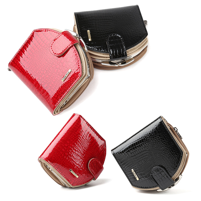 品牌外贸女士零钱包迷你真皮女士钱包女拉链搭扣半圆漆皮钱包产品图