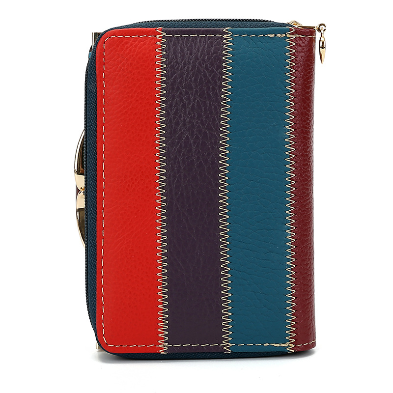 2018新款彩色女士拉链钱包搭扣零钱包真皮女士钱包撞色外贸爆款产品图