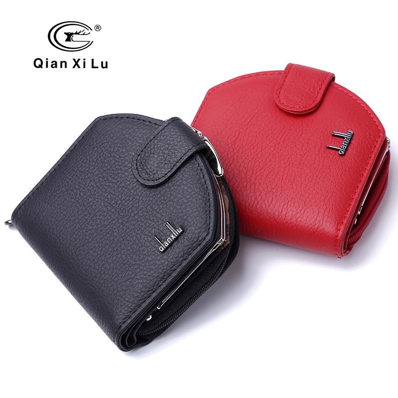 迷你女士半圆钱包真皮女拉链搭扣牛皮包包外贸多卡位女士零钱包产品图