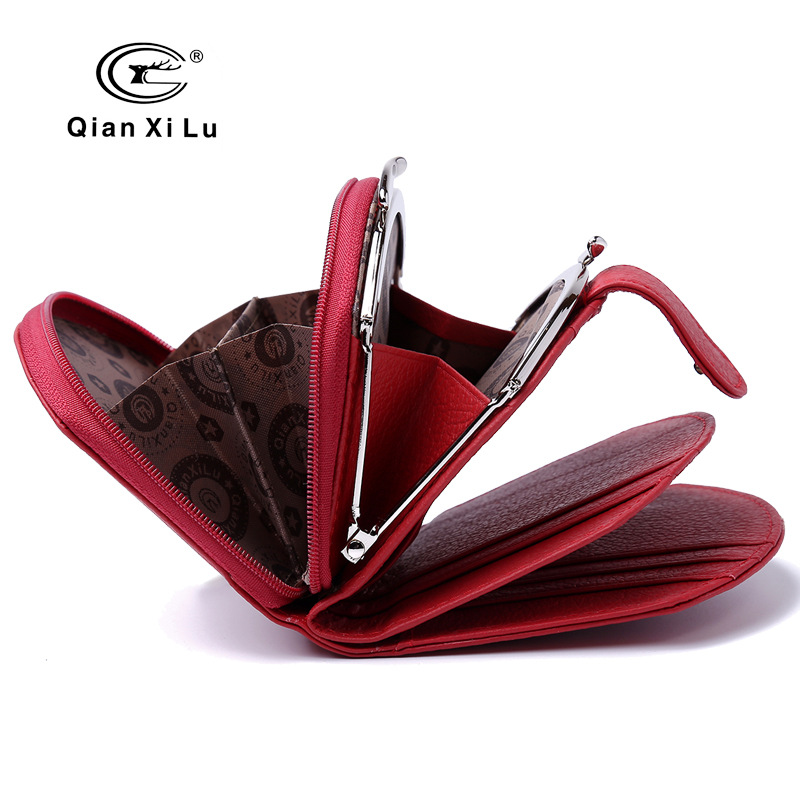 迷你女士半圆钱包真皮女拉链搭扣牛皮包包外贸多卡位女士零钱包细节图