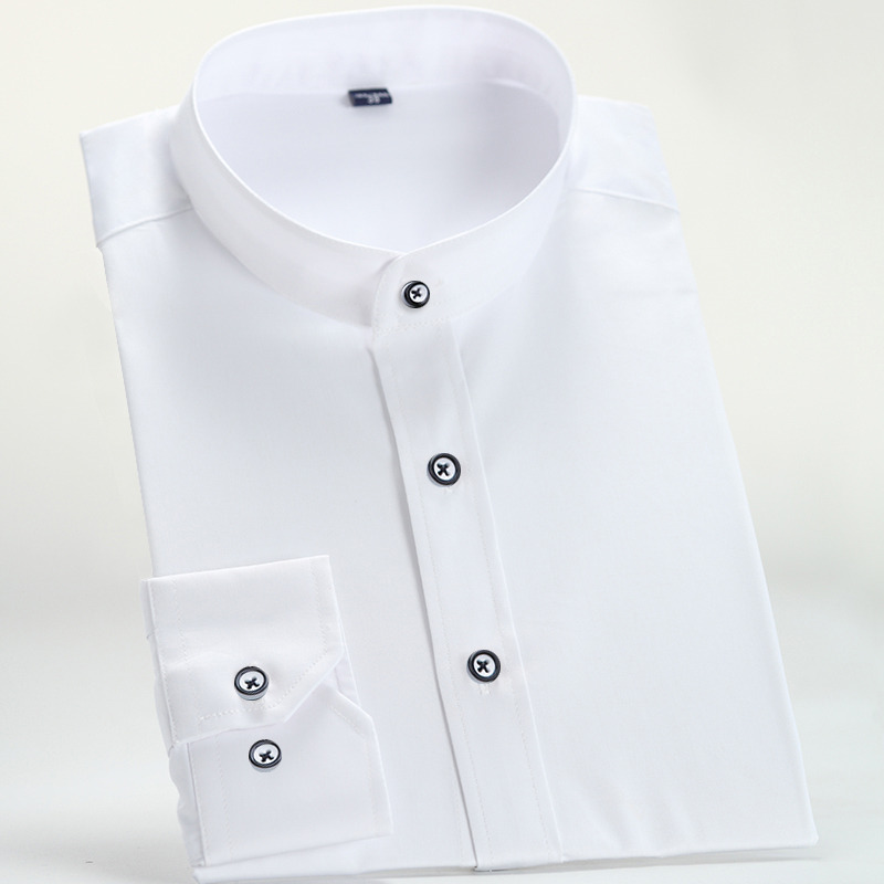 The official spring collection features a new men's stand-up collar shirt, a stylish round-neck long-sleeved business shirt with a Chinese collar and pure white color Application Scenario