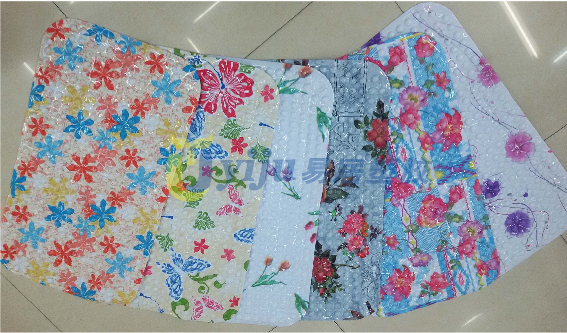 新款 PVC 长方 汽泡彩印 映山红花 地垫 浴室 防滑垫