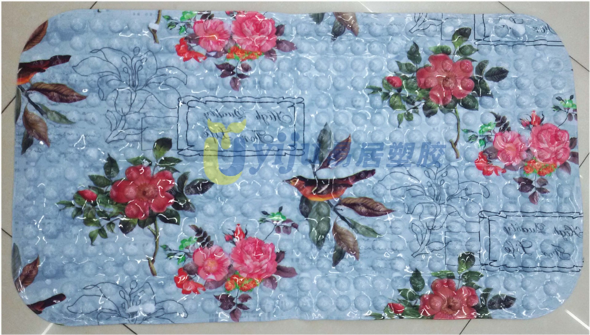 新款 PVC 长方汽泡彩印 鸟语花香 地垫 浴室 防滑垫