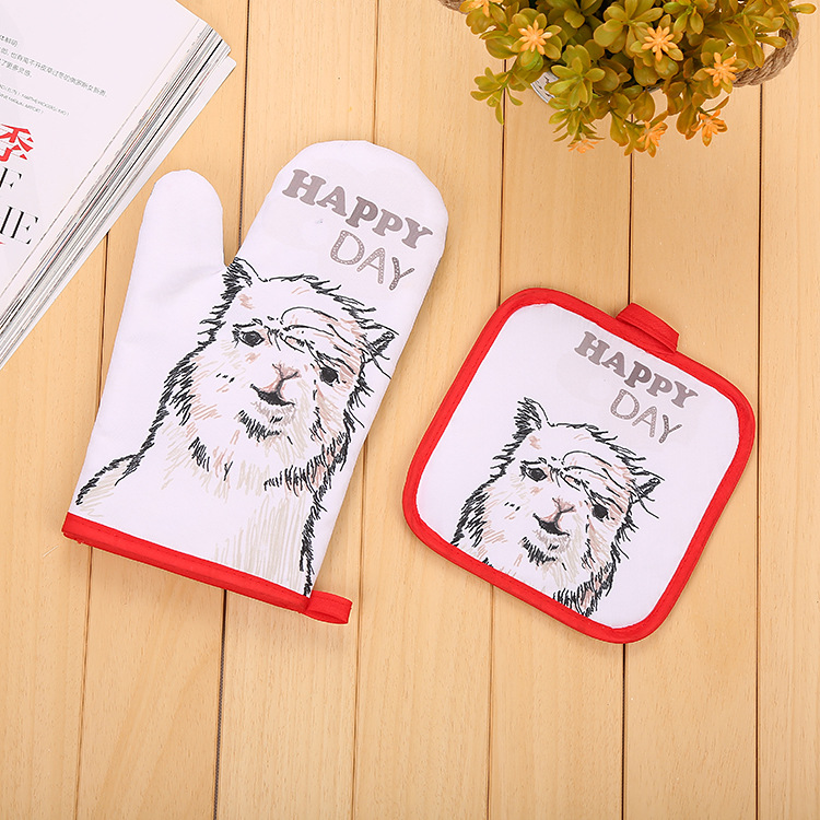 [LOVELY HOME] [hold ga] guantes de aislamiento térmico alpaca guantes de impresión digital cojines conjunto de dos piezas de engrosamiento resistente a altas temperaturas aislamiento de cocina conjunto de dos piezas guantes de microondas anticalor Application Scenario