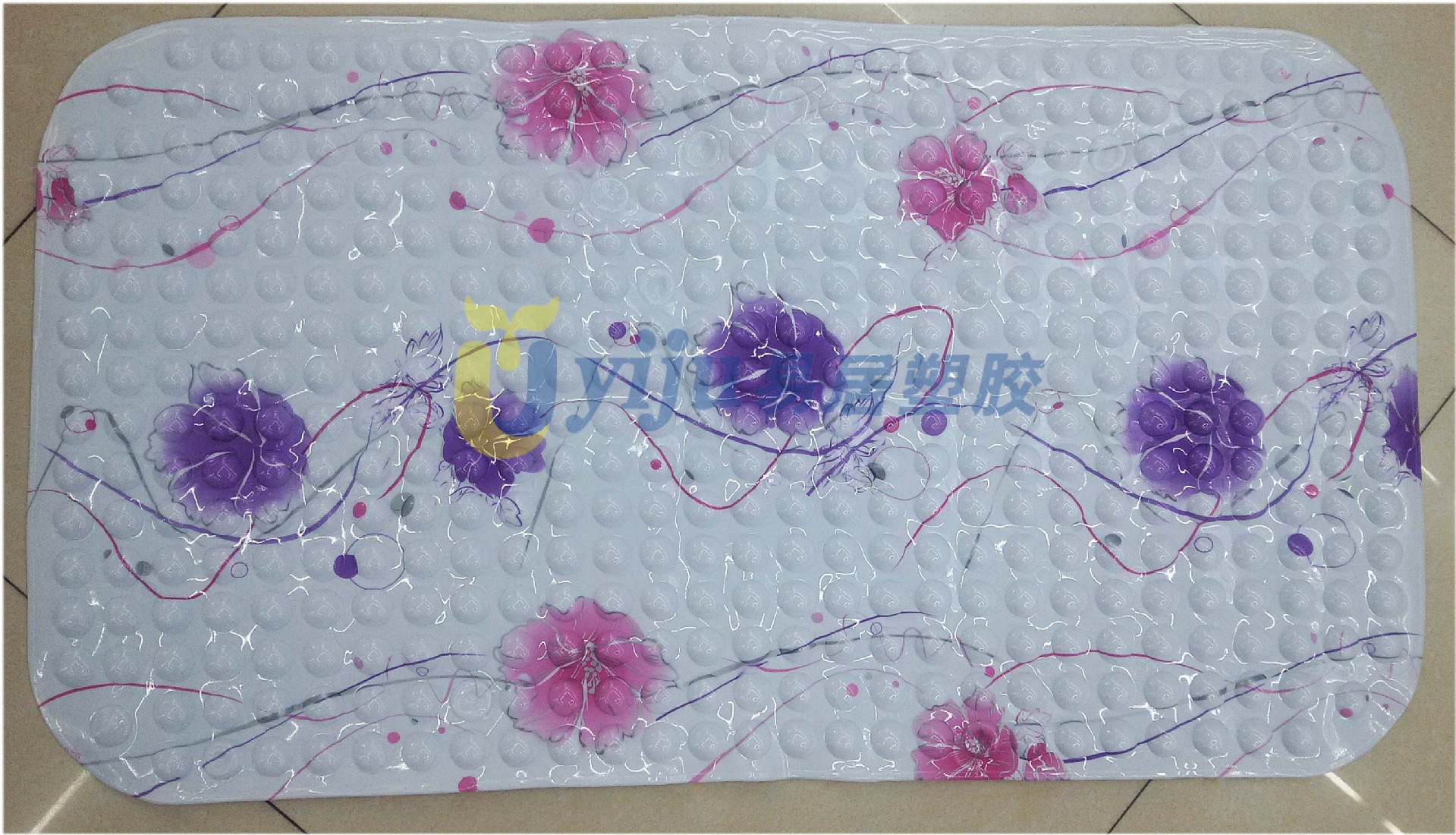 新款 PVC 长方汽泡彩印 紫色玫瑰 地垫 浴室 防滑垫产品图