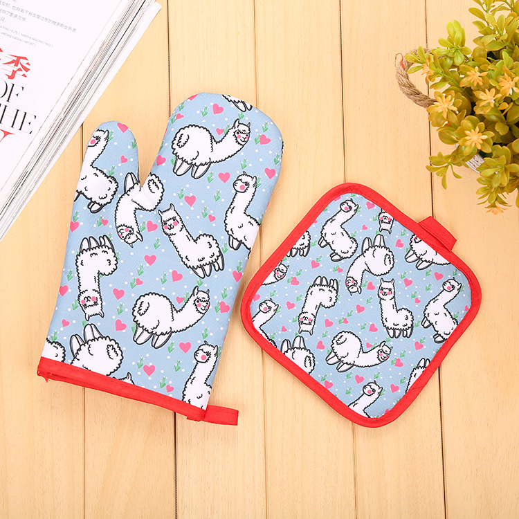 [LOVELY HOME] [hold ga] guantes de aislamiento térmico alpaca guantes de impresión digital cojines conjunto de dos piezas de engrosamiento resistente a altas temperaturas aislamiento de cocina conjunto de dos piezas guantes de microondas anticalor Specification image