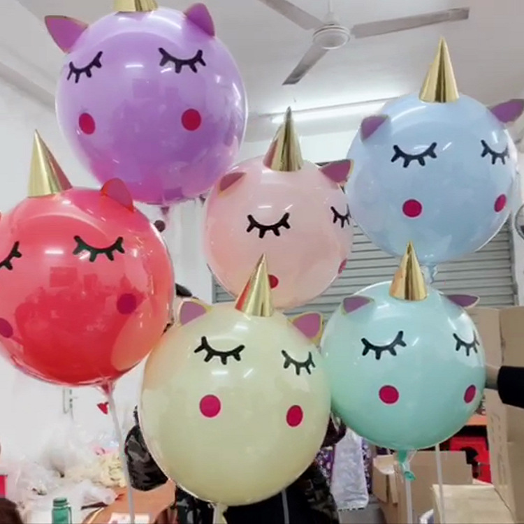ins网红气球贴纸DIY立体独角兽造型表情气球装饰生日派对主题布置