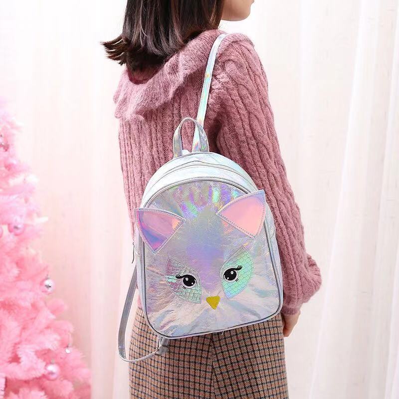 厂家直销新款卡通猫头鹰双肩包女生镭射双肩书包批发