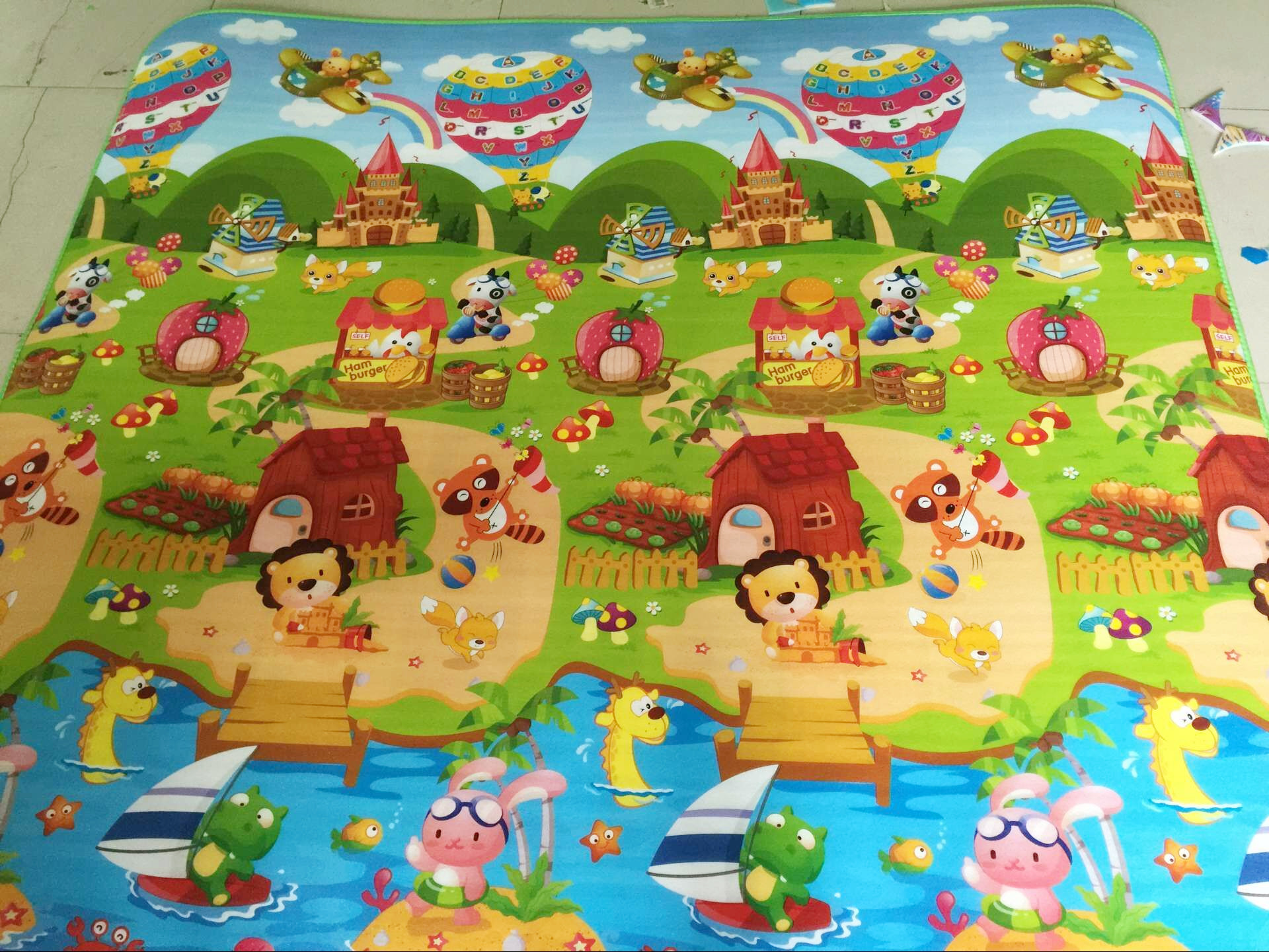 Cheap 0.5mm thick 200*180cm educational cartoon baby crawling mat multi-functional outdoor mat PE mat details Picture