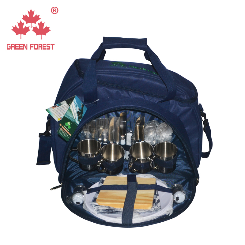 绿光森林户外4人钢杯野餐包野外餐具包双肩餐包单肩包保温包现货图
