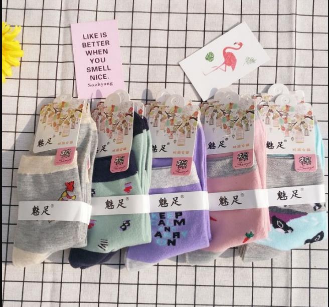 2双组秋冬全棉200针中筒卡通女袜 休闲女糖果袜地摊袜产品图