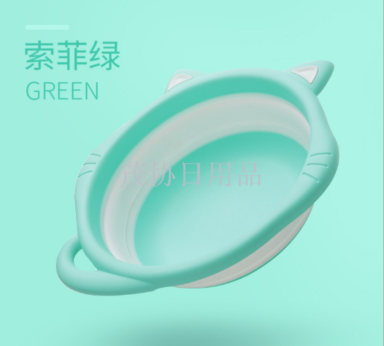 儿童便携式折叠洗脸盆婴幼儿可爱猫咪洗手盆宝宝屁屁盆洗脚盆可挂产品图