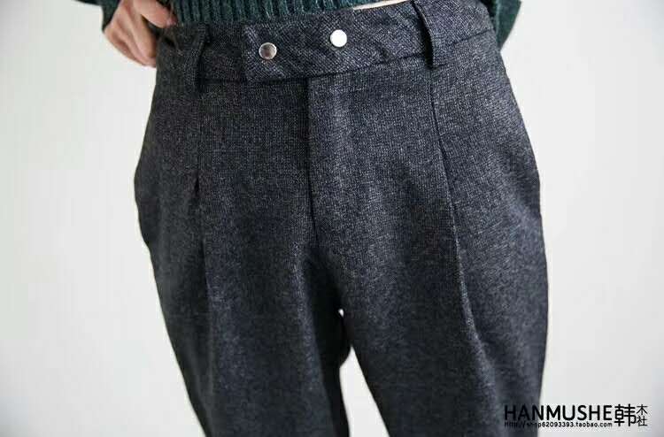 Tweed high-waisted and petite Harem pants for women, casual and loose nine-inch suit pants for women details Picture