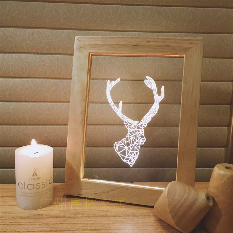 Solid wood desk lamp customized 3D 3D lamp Dragonfly lamp photo frame lamp deer lamp LED decoration
