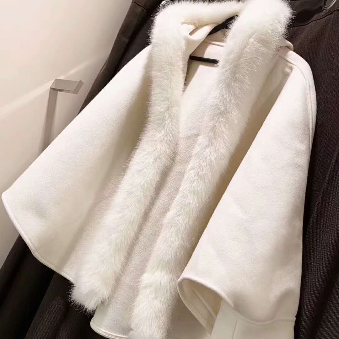 魔法斗篷气场开挂狐狸毛领双面呢斗篷