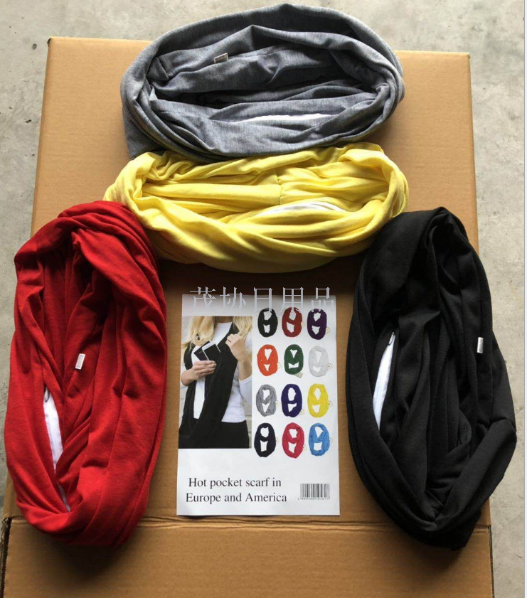 Cross-border warm invisible zipper pocket scarf, solid color multi-functional unlimited scarf, storage zipper scarf pocket