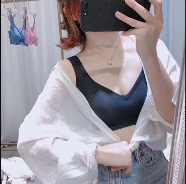 Black technology seamless underwear, two-color modal fabric, comfortable yoga bra, cotton V-neck, oxygen details Picture