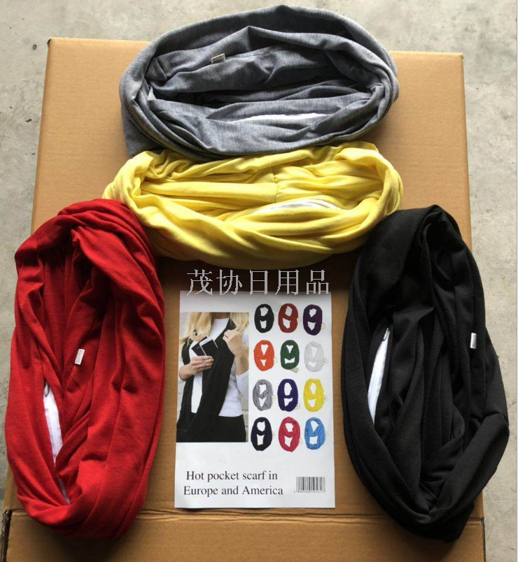 Cross-border warm invisible zipper pocket scarf, solid color multi-functional unlimited scarf, storage zipper scarf pocket Specification image