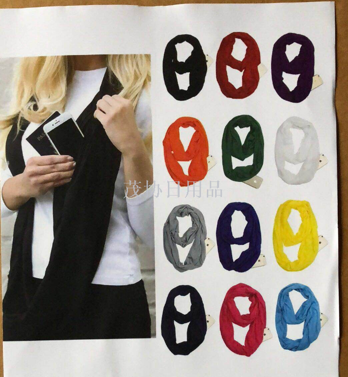 Cross-border warm invisible zipper pocket scarf, solid color multi-functional unlimited scarf, storage zipper scarf pocket Application Scenario