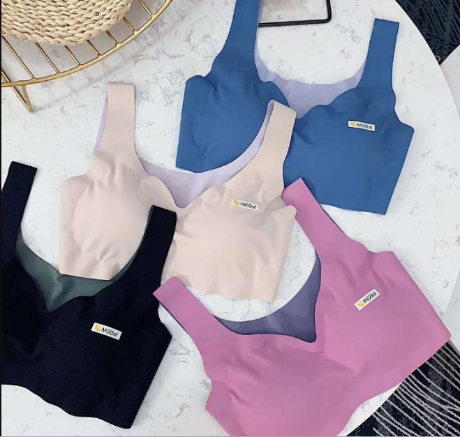 Black technology seamless underwear, two-color modal fabric, comfortable yoga bra, cotton V-neck, oxygen