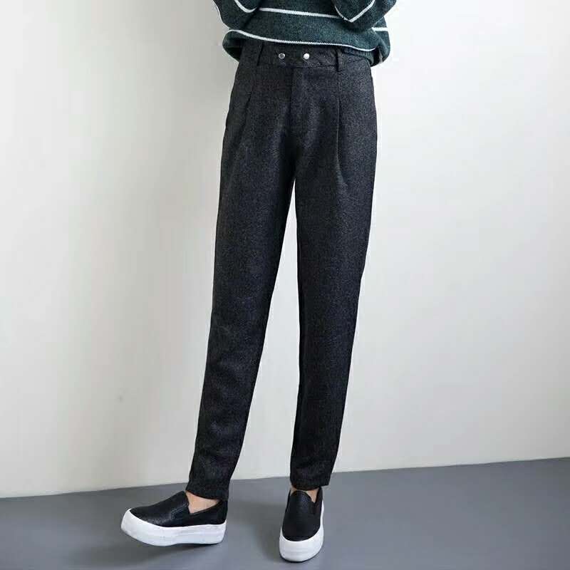 Tweed high-waisted and petite Harem pants for women, casual and loose nine-inch suit pants for women