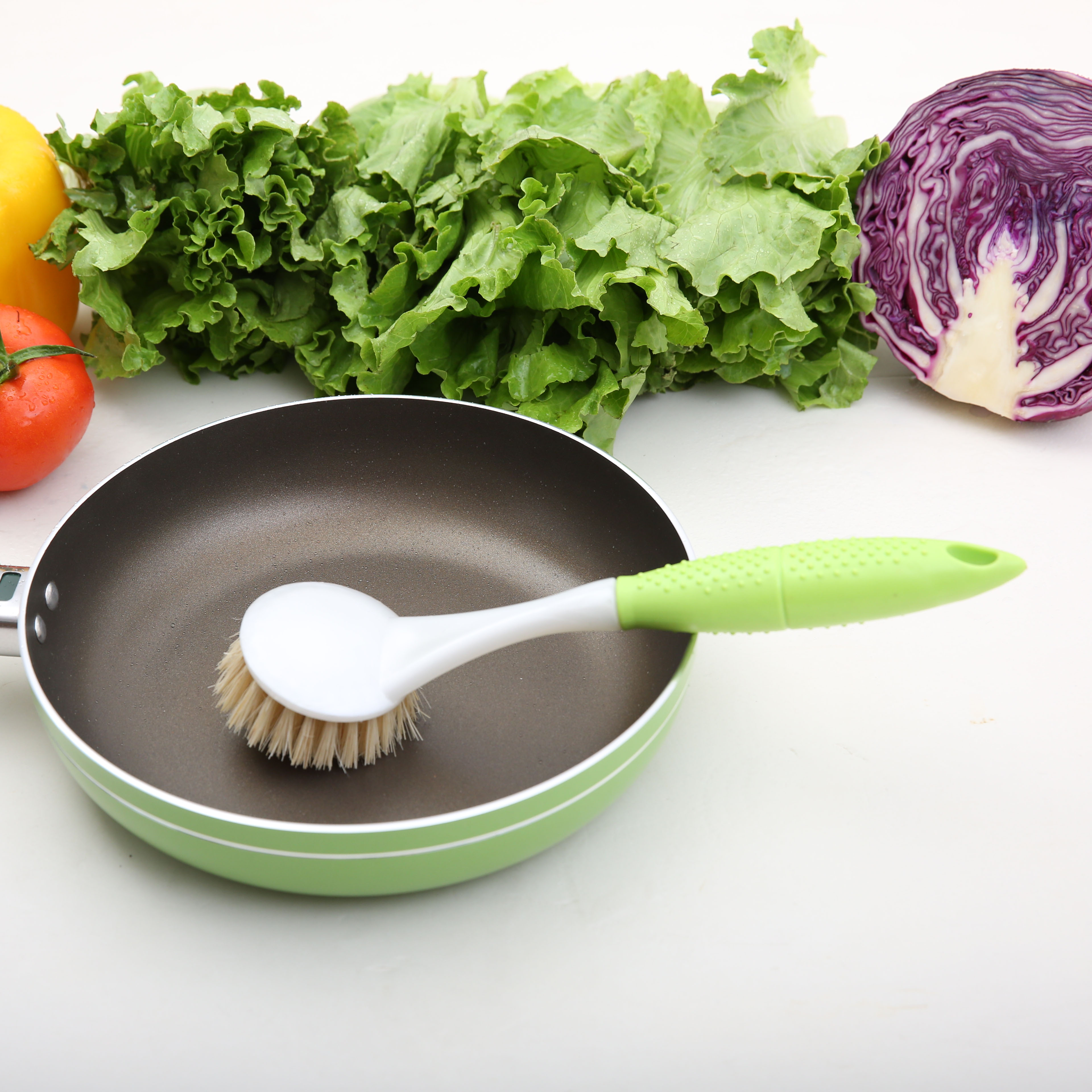 Coconut palm pan scrub brush long handle kitchen utensils household cleaner non-stick pan brush