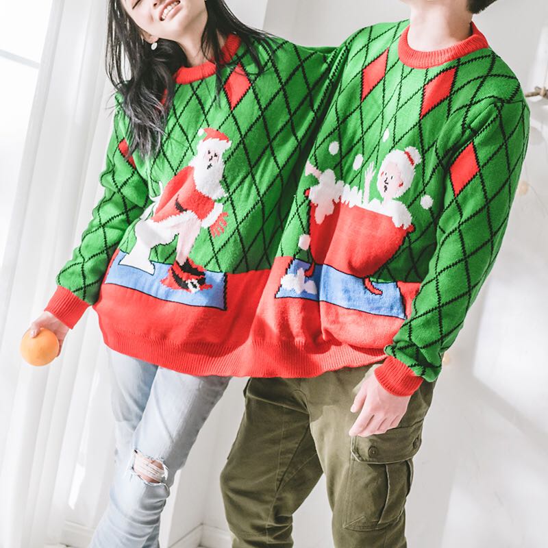 圣诞款情侣装双人家居服创意连体衣休闲针织衣