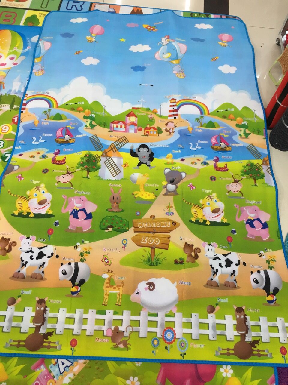 Cheap 0.5cm double-sided 100*180 children's cartoon educational climbing mat, baby mat, PE mat Application Scenario