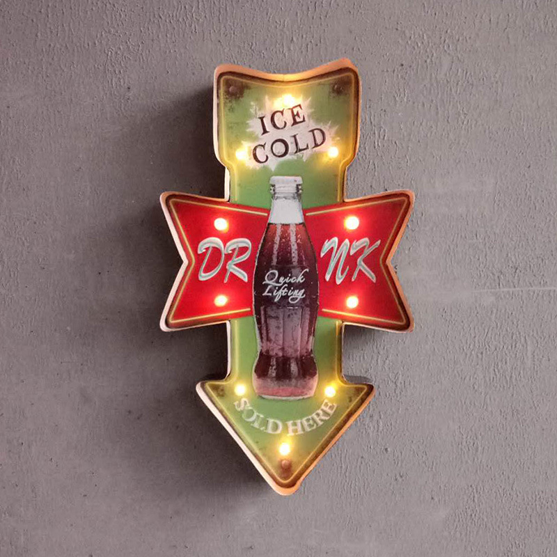 Retro iron art wall decorations LED lights personality bar western restaurant decorations pendant direction sign