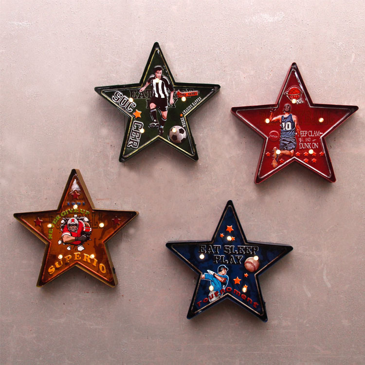 Five-pointed star LED light board, basketball wall decoration, luminous hanging decoration, personalized KTV decoration