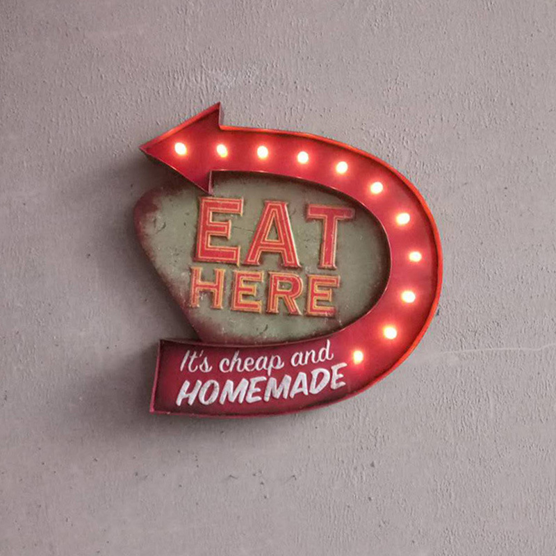 Industrial style bar wall arrow LED light sign creative retro cafe shop decoration