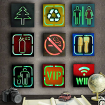 Square LED lights wooden wall hanging decoration VIP no smoking WIFI WIFI slogan sign