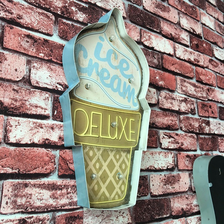 American retro iron art ice cream LED light signage wall decoration bar wall decoration pendant