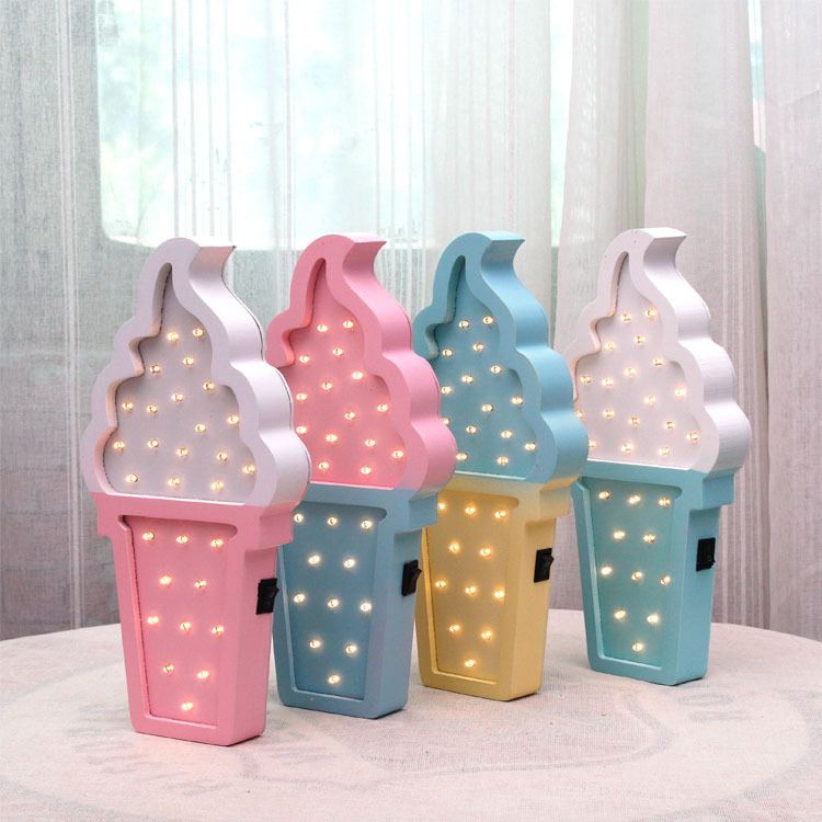 Instagram Girls heart Ice Cream LED night light Birthday gift Wooden desk lamp for children room decor