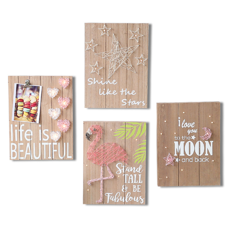 ins少女心房间火烈鸟装饰木板画网红店爱心灯北欧装饰画细节图