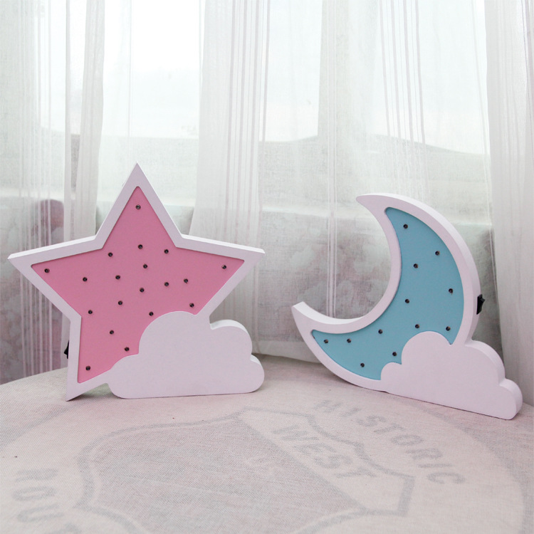 Ins Moon star cloud shaped LED lamp decorative lamp children's room wooden desk lamp