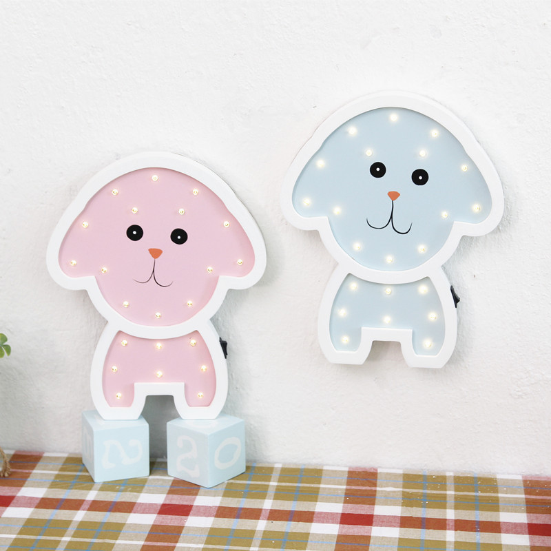 Instagram Nordic creative girl heart dog LED night light wooden desk lamp children room living room wall Specification drawing
