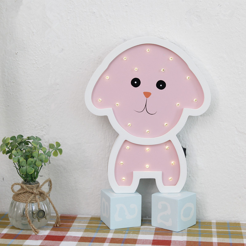 Instagram Nordic creative girl heart dog LED night light wooden desk lamp children room living room wall full figure